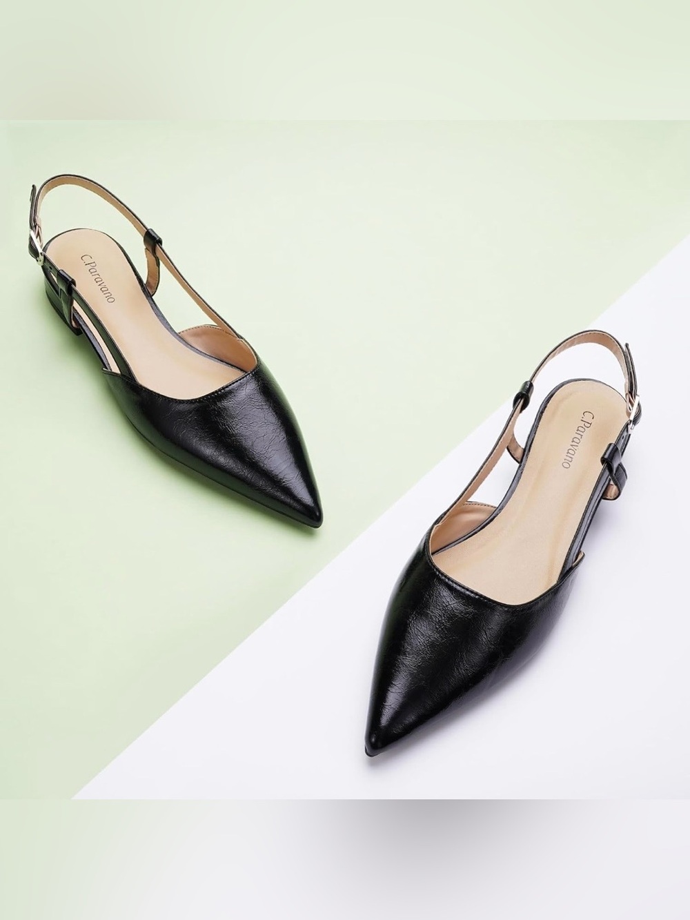 C.Paravano Women Pointed Toe Slingback Flats Dressy Closed Sandal Shoes